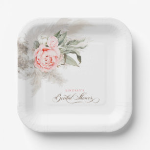 Rosa Blume und Pampas Grass Boho Brautparty Pappteller