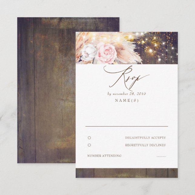 Rosa Blume und Pampas Grass Wedding RSVP (Vorne/Hinten)