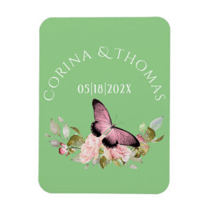 Rosa Blume und Schmetterling auf der Grünen Hochze Magnet