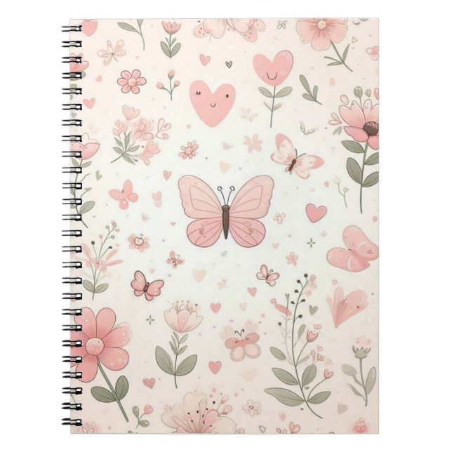 Rosa Blume und Schmetterlinge Baby-Notebook Notizblock (Vorderseite)