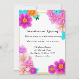 Rosa Blume und Schmetterlinge Hochzeit Einladung