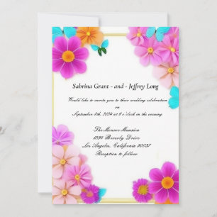 Rosa Blume und Schmetterlinge Hochzeit Einladung