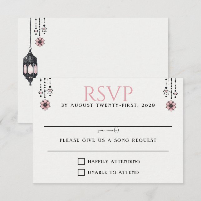 Rosa Blume und Signalleuchten RSVP Karte (Vorne/Hinten)