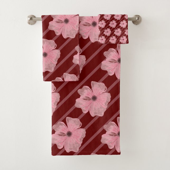 Rosa Blume und Streifen Badehandtuch Set (Insitu)