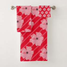 Rosa Blume und Streifen Badehandtuch Set