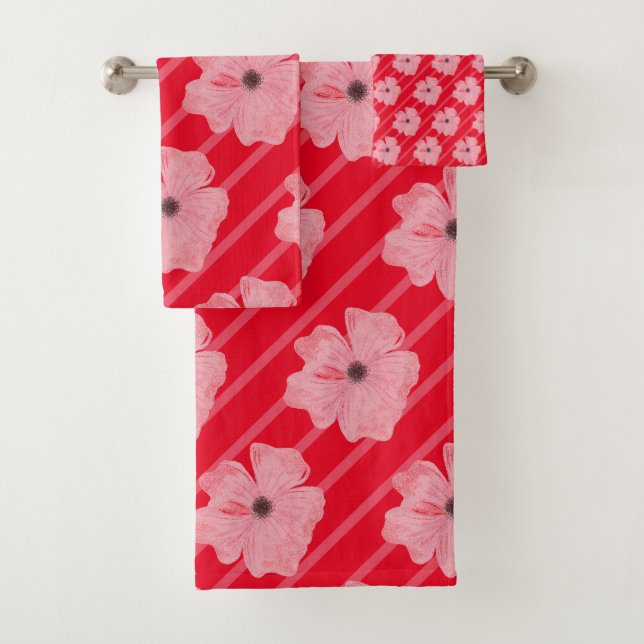 Rosa Blume und Streifen Badehandtuch Set (Insitu)