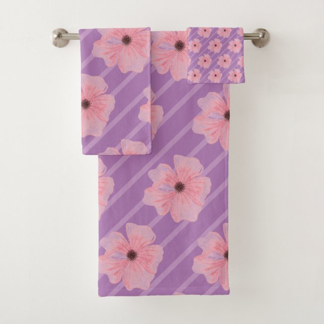 Rosa Blume und Streifen Badehandtuch Set (Insitu)