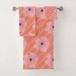 Rosa Blume und Streifen Badehandtuch Set