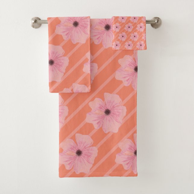 Rosa Blume und Streifen Badehandtuch Set (Insitu)