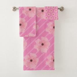 Rosa Blume und Streifen Badehandtuch Set