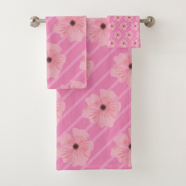 Rosa Blume und Streifen Badehandtuch Set (Insitu)