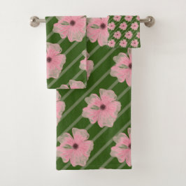 Rosa Blume und Streifen Badehandtuch Set