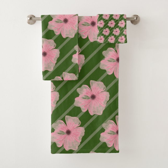 Rosa Blume und Streifen Badehandtuch Set (Insitu)