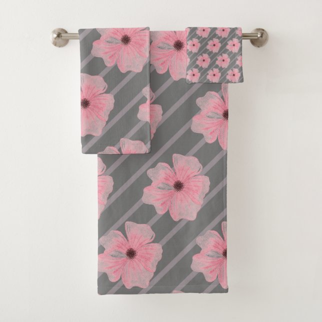 Rosa Blume und Streifen Badehandtuch Set (Insitu)