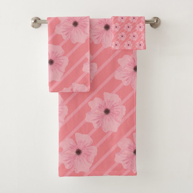 Rosa Blume und Streifen Badehandtuch Set (Insitu)