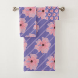 Rosa Blume und Streifen Badehandtuch Set