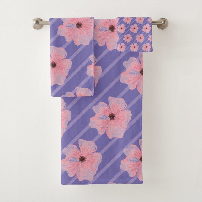 Rosa Blume und Streifen Badehandtuch Set (Insitu)