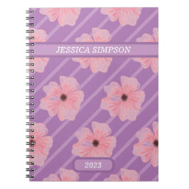 Rosa Blume und Streifen Personalisiertes Notebook Notizblock