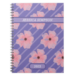 Rosa Blume und Streifen Personalisiertes Notebook Notizblock