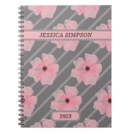 Rosa Blume und Streifen Personalisiertes Notebook Notizblock