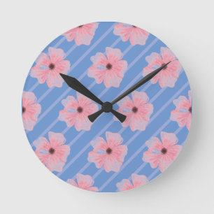 Rosa Blume und Streifen, Wandklemme Runde Wanduhr