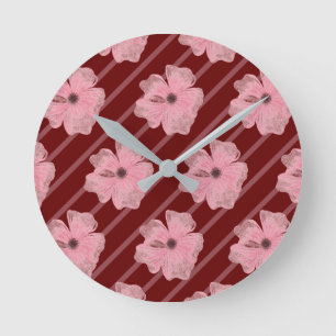 Rosa Blume und Streifen, Wandklemme Runde Wanduhr
