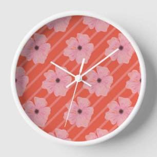 Rosa Blume und Streifen, Wandklemme Uhr