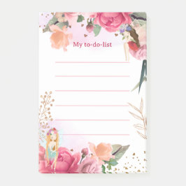 Rosa Blume und zu erledigende Fairies Post-it Klebezettel
