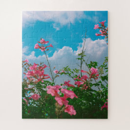 Rosa Blume unter blauem Himmel mit Wolken - Natur