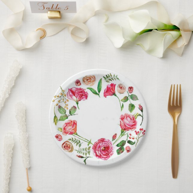 Rosa Blume Vintage Papiertafel Pappteller (Hochzeit)