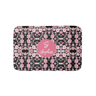 Rosa Blume Vintages Muster Custom Monogram Badematte