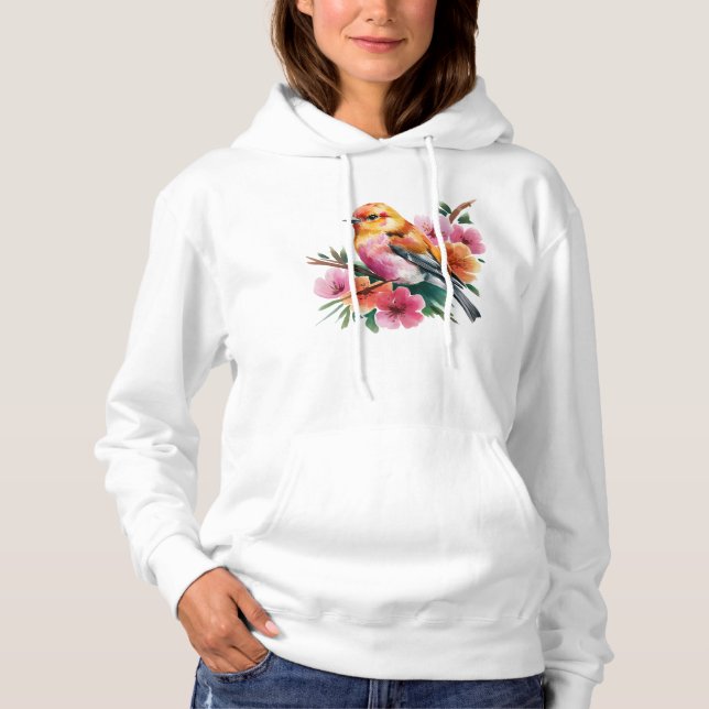Rosa Blume Vogel Hoodie (Vorderseite)