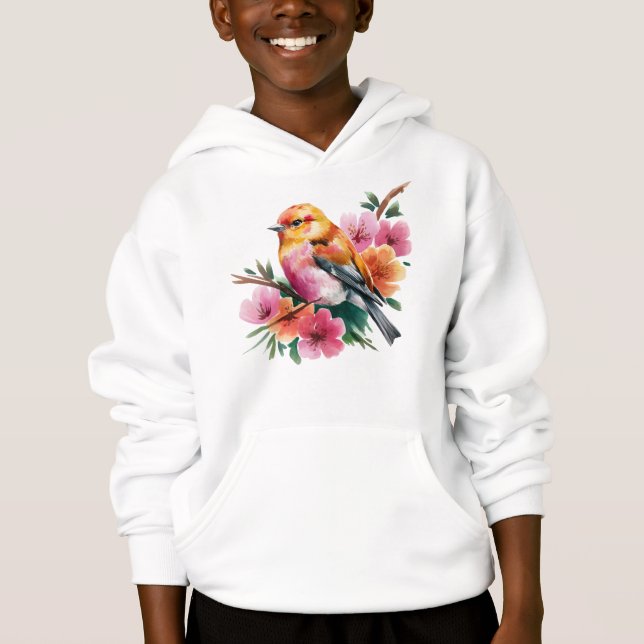 Rosa Blume Vogel Hoodie (Vorderseite)