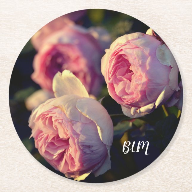 Rosa Blume vom Garten Runder Pappuntersetzer (Vorderseite)
