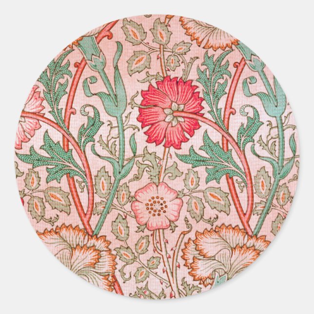 Rosa Blume von William Morris Runder Aufkleber (Vorderseite)