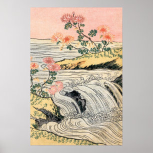 Rosa Blume Wasserfall Landschaft Poster