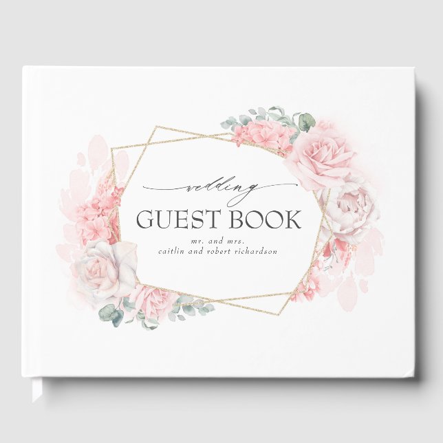 Rosa Blume Wasserfarbe Wasserfarbe Hochzeit Gästebuch (Vorderseite)