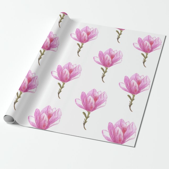 Rosa Blume Wasserfarbe Zeichnend Wrapping Paper Geschenkpapier (Ungerollt)
