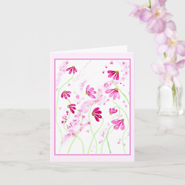 Rosa Blume Wasserfarben Kunst Karte (Orchidee)