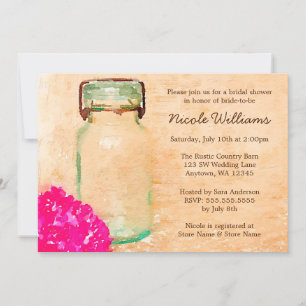 Rosa Blume Wasserfarben Mason Jar Brautparty Einladung