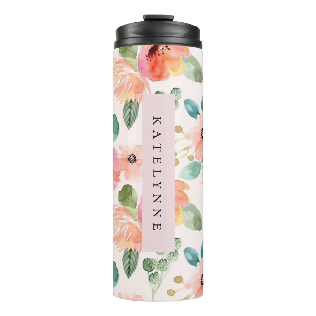 Rosa Blume Wasserfarben-Reisen Thermal Tumbler Thermosbecher (Vorderseite)