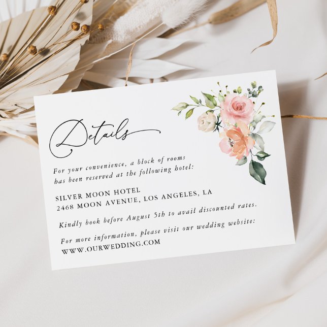 Rosa Blume, weiße Blume, Boho, Angaben zur Hochzei Begleitkarte (Von Creator hochgeladen)