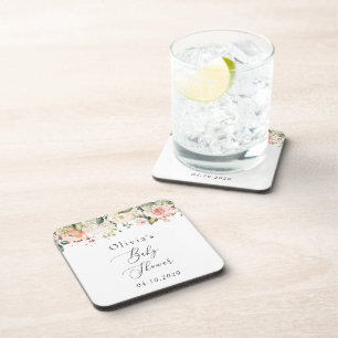 Rosa Blume, weiße Blume, Boho, Babydusche Getränkeuntersetzer