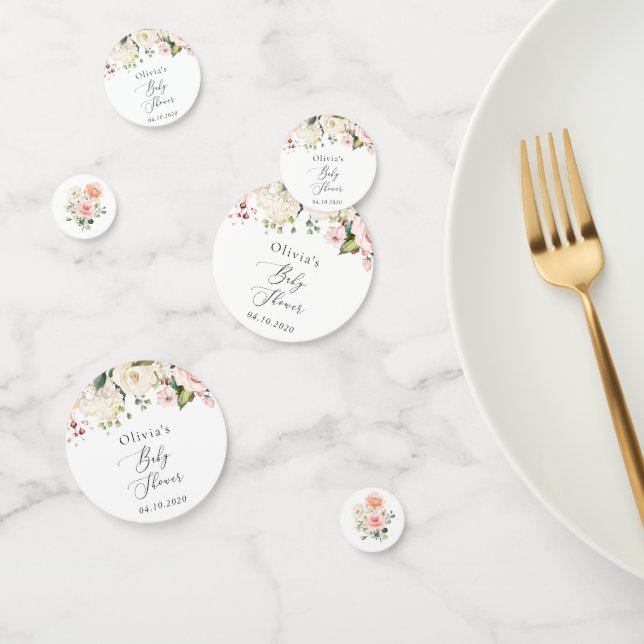 Rosa Blume, weiße Blume, Boho, Babydusche Konfetti (Gruppe)