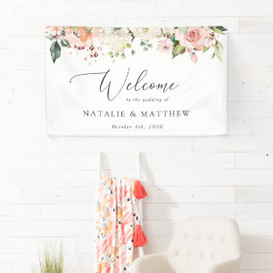 Rosa Blume, weiße Blume, Boho, Begrüßung Banner
