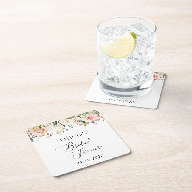 Rosa Blume, weiße Blume, Boho, Brautparty Rechteckiger Pappuntersetzer (Vor Ort)