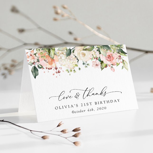 Rosa Blume, weiße Blume, Boho, Geburtstag Dankeskarte (Von Creator hochgeladen)