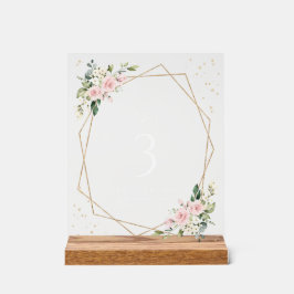 Rosa Blume, weiße Blume, Boho, Tischnummern Acrylschild