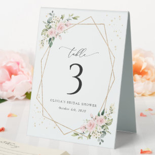 Rosa Blume, weiße Blume, Boho, Tischnummern Tischaufsteller