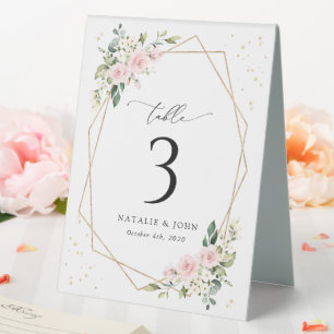 Rosa Blume, weiße Blume, Boho, Tischnummern Tischaufsteller